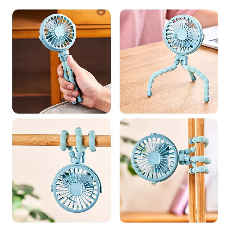 Stroller Fan Clip on For Baby Flexible Tripod Rechargeable Battery