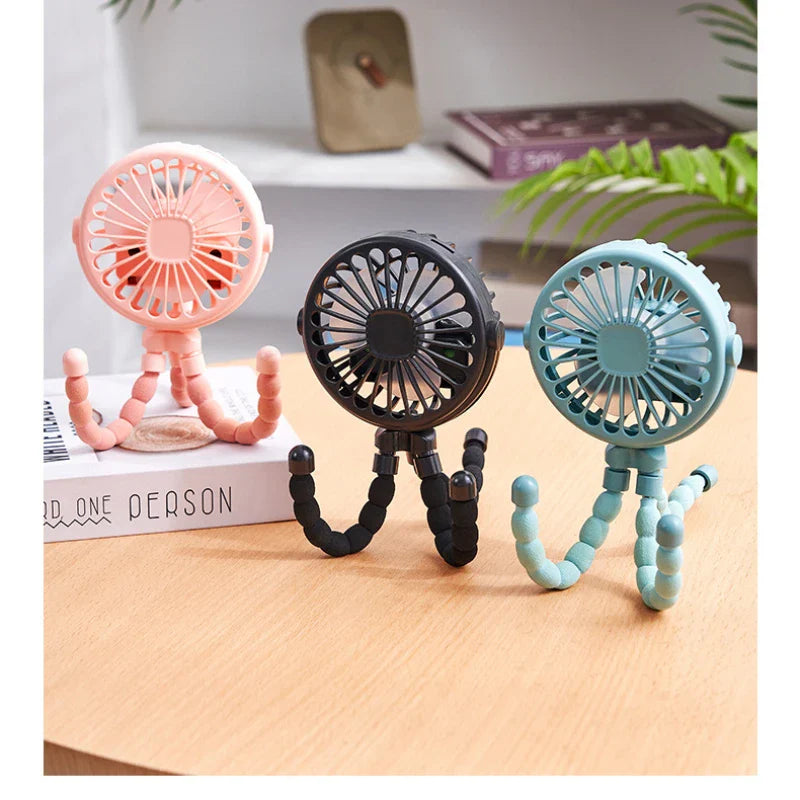 Stroller Fan Clip on For Baby Flexible Tripod Rechargeable Battery
