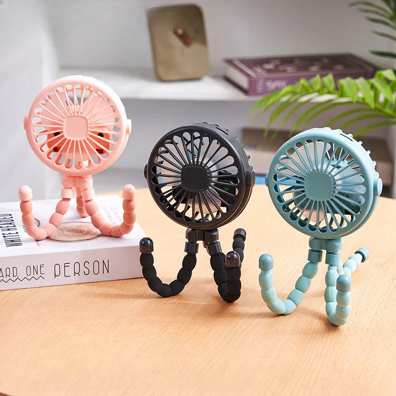 Stroller Fan Clip on For Baby Flexible Tripod Rechargeable Battery