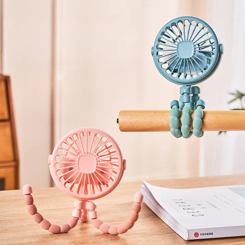 Stroller Fan Clip on For Baby Flexible Tripod Rechargeable Battery