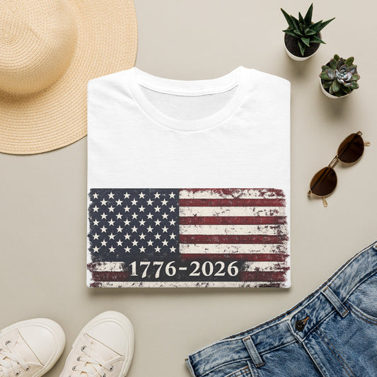 1776–2026 Distressed American Flag T-Shirt — Patriotic 250th Anniversary Tee