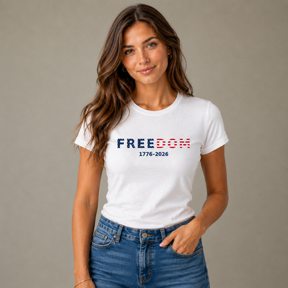 Freedom 1776–2026 Baby Tee — Patriotic Women's Crop T-Shirt
